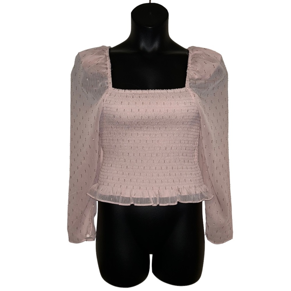 Express Pastel Pink and Gold Smocked Bodice Top